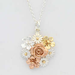 Big Flower Bouquet Necklace/ 9ct Gold and Silver