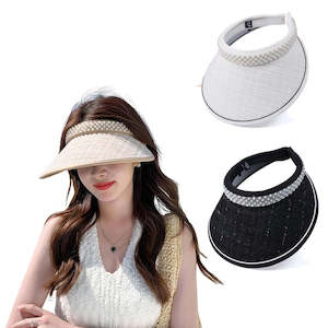 Vinyl Sun Visor Hats for Women with Wide Brim Pearl Decoration