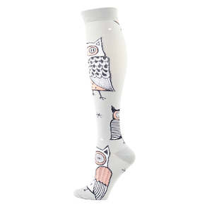 Knee-High Compression Socks Owl ﻿Pattern Sports Nylon Stockings