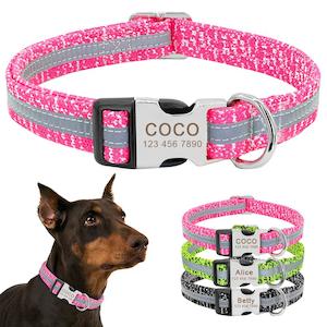 Reflective Personalized Nylon Dog Collar with Engrave Nameplate ID