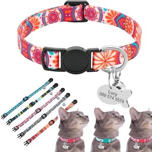 Cute Print Breakaway Cat Collar with Personalized ID Tags for Kitty Puppy Small Dogs