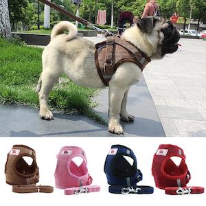 Adjustable Corduroy Mesh Warm Walking Dog Cat Harness Vest with Leash