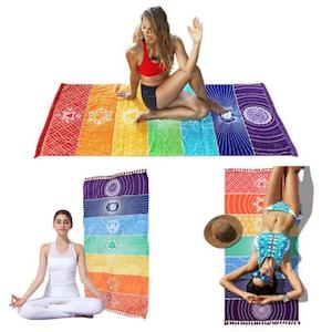 Sports Gears: Rainbow Stripes Yoga Towel Mat Bohemia Wall Hanging India Mandala Blanket