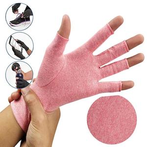 Hand Wrist Care: Pink Compression Fingerless Gloves Provide Arthritic Hand Joint Pain Relief