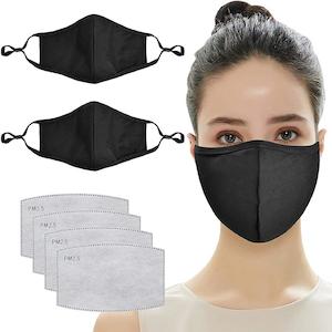 Personal Protective Supplies: 2 Pack Cotton Anti-Dust Mouth Cover with 4pcs PM2.5 Carbon Filters