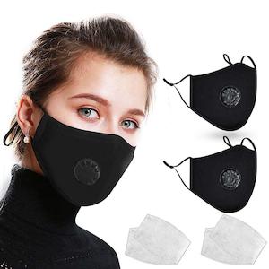 2Packs Cotton Cloth Anti-Dust Face Mask with Breathing Valve & 4pcs PM2.5 Filters