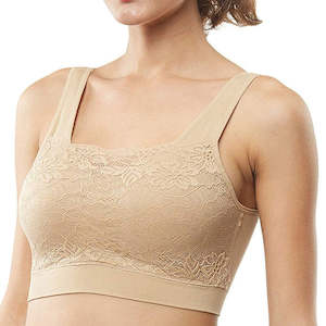 Women's Seamless Lace Bra Top with Front Lace Cover Sports Bra