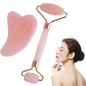 As Seen On Tik Tok: Rose Quartz Jade Roller Facial Massager and Gua Sha Scraping Tool