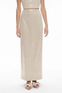 Sequin Linen Column Skirt