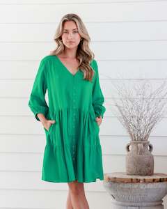 Dresses: Green Linen Dress