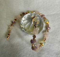 Homewares: Hanging Crystal-Rose Quartz, Gold and Opalite