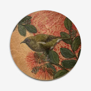 Round Ply Wall Art | Bellbird on Pohutakawa