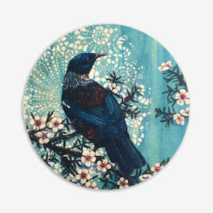 Gift: Round Ply Bird Wall Art  | Blue Tui