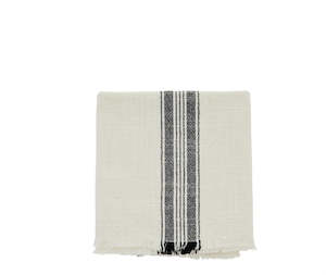 Striped kitchen towel w/fringes Offwhite, black, 80% stonewashed cotton, 20% pol…