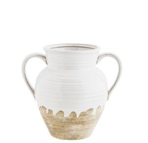 Sales agent for manufacturer: Stoneware vase w/ handles, white/natural