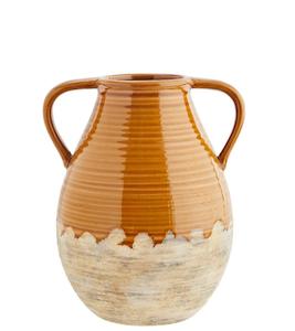 Stoneware vase w/ handles, honey brown/natural