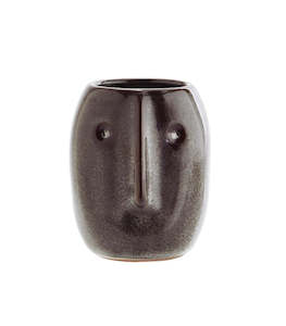 Flower pot w/ face imprint, dark petrol