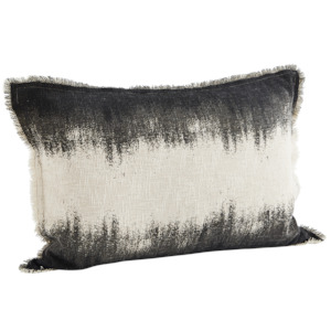 *SPECIAL 30% OFF Printed cushion cover w/ fringes Stonewashed cotton Off white, …