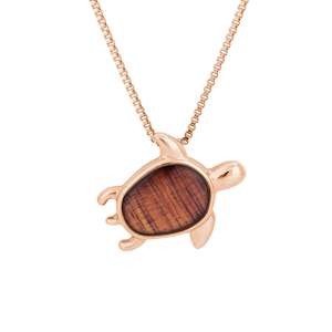 Hawaiian Koa Wood Honu Necklace - Rose Gold