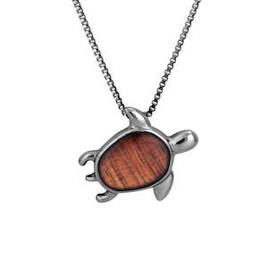 Hawaiian Koa Wood Honu Necklace - Gunmetal