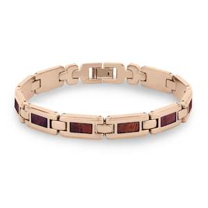 Hawaiian Koa Wood Men's Link Bracelet - Rose Gold