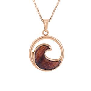 Hawaiian Koa Wood Wave Necklace - Rose Gold