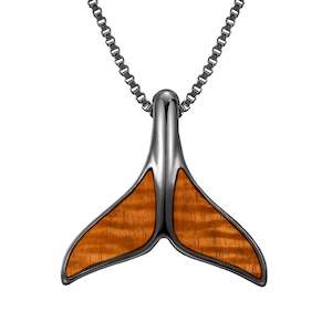 Hawaiian Koa Wood Whale Tail Necklace - Gunmetal