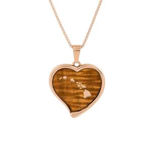 Hawaiian Koa Wood Heart Necklace - Rose Gold