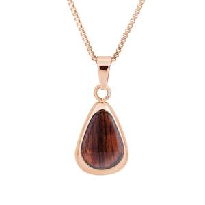 Hawaiian Koa Wood Drop Necklace - Rose Gold