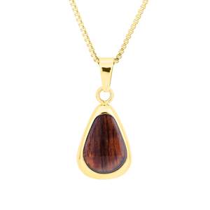 Hawaiian Koa Wood Drop Necklace - Yellow Gold