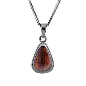 Hawaiian Koa Wood Drop Necklace - Gunmetal