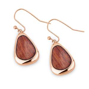 Hawaiian Koa Wood Drop Earrings - Rose Gold