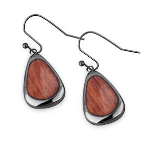 Hawaiian Koa Wood Drop Earrings - Gunmetal