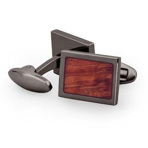 Hawaiian Koa Wood Rectangular Cufflinks - Gunmetal