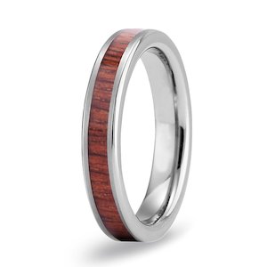 Hawaiian Koa Wood Thin Tungsten Ring - Brushed