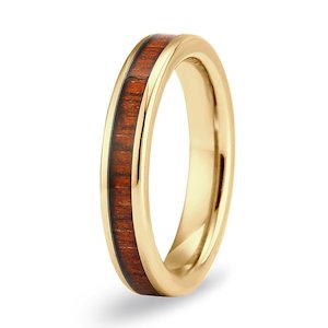 Hawaiian Koa Wood Thin Tungsten Ring - Yellow Gold