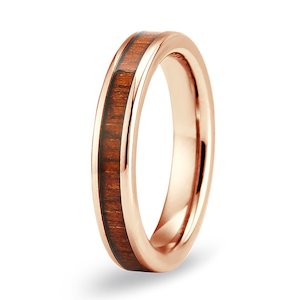 Hawaiian Koa Wood Thin Tungsten Ring - Rose Gold