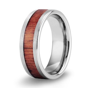 Hawaiian Koa Wood Tungsten Ring - Classic Brushed