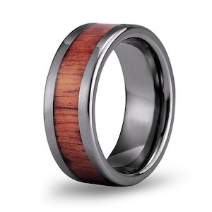 Hawaiian Koa Wood Tungsten Ring - Classic Gunmetal