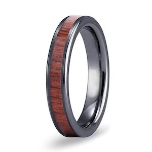 Hawaiian Koa Wood Thin Tungsten Ring - Gunmetal Brushed