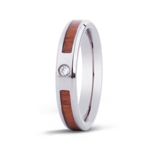 Hawaiian Koa Wood Stone w/ Diamond Titanium Ring - Ladies