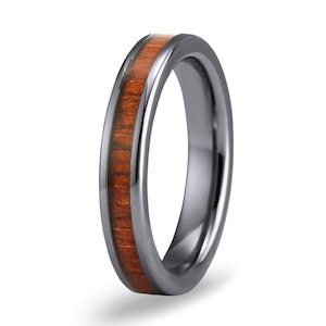 Hawaiian Koa Wood Thin Tungsten Ring - Gunmetal