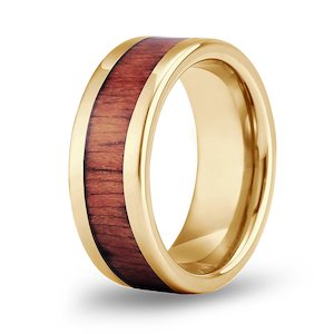 Hawaiian Koa Wood Tungsten Ring - Classic Yellow Gold