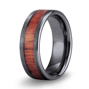 Hawaiian Koa Wood Tungsten Ring - Classic Gunmetal Brushed