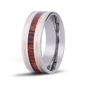 Hawaiian Koa Wood Modern w/ Gold Titanium Ring