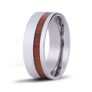 Hawaiian Koa Wood Offset Titanium Ring