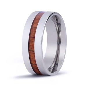 Hawaiian Koa Wood Modern Titanium Ring