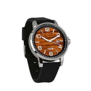 Hawaiian Koa Wood Watch Silicone Band Black Bezel – Men’s