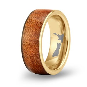 Ancient Kauri Wide Tungsten Ring - Yellow Gold