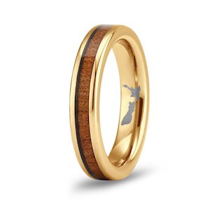 Ancient Kauri Thin Tungsten Ring - Yellow Gold